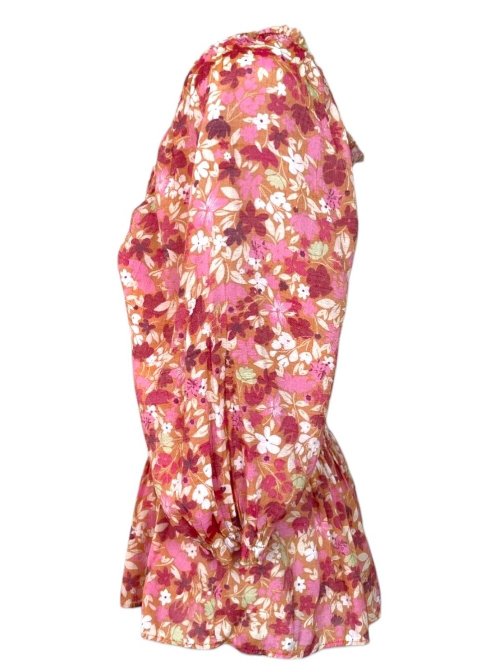 NANETTE LEPORE Pink Floral Smocked Peplum Peasant Top Puffed Elbow Sleeves Sz 8 - Picture 10 of 16